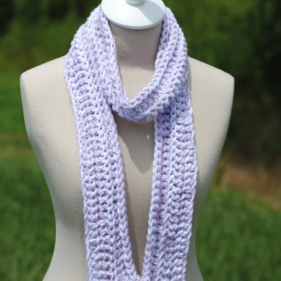 Crochet White and Lavender Corded Scarf/New - Picture 2 of 4